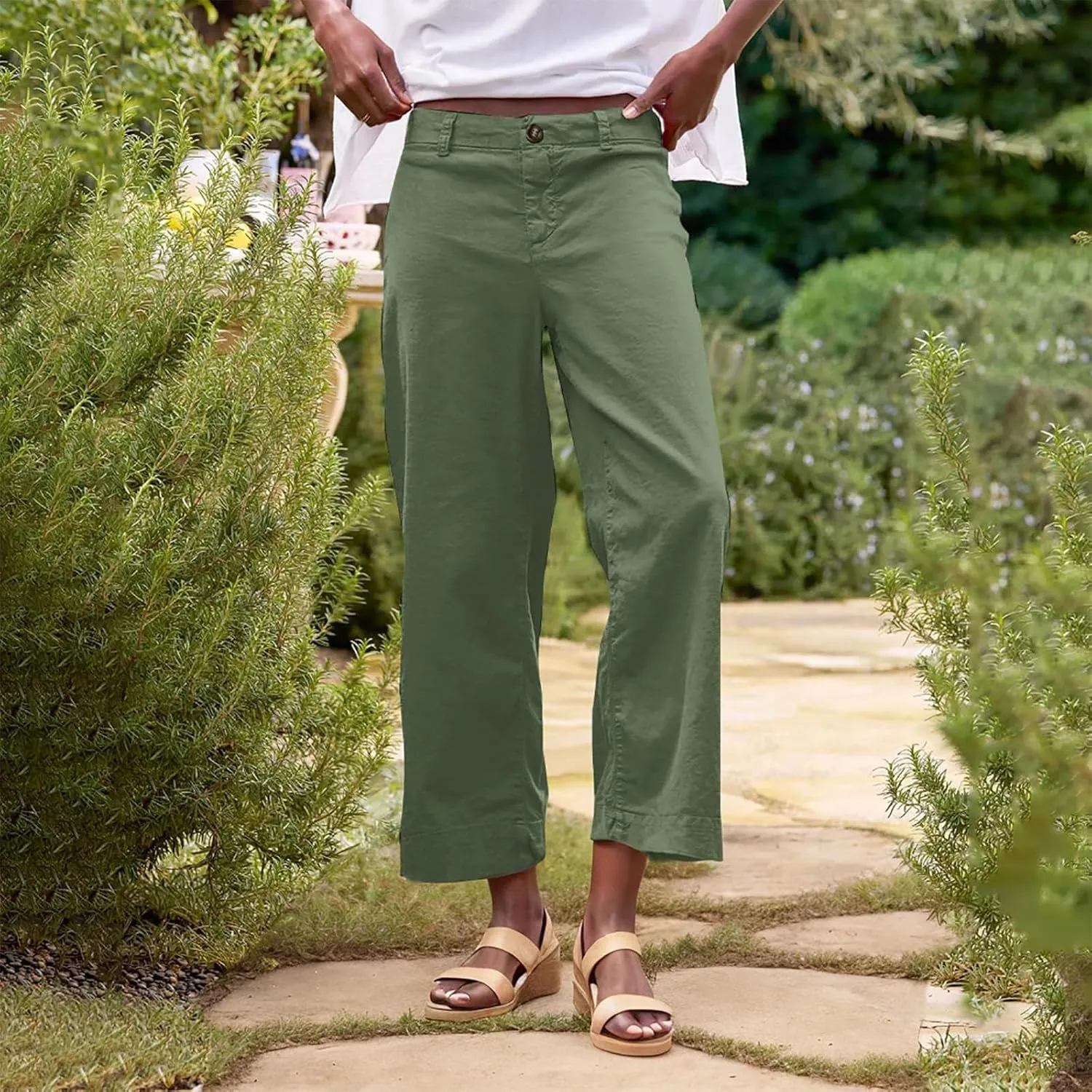 Women's Trendy Casual Pants Elastic Waist with Pockets Lounge Trousers Drawstring Straight Chinos Outdoor Athletic