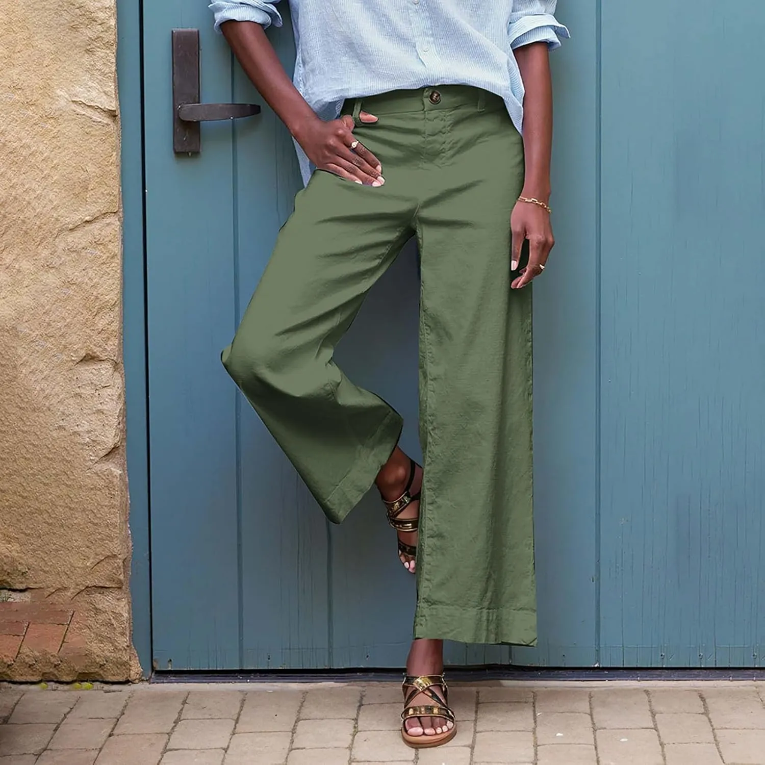 Women's Trendy Casual Pants Elastic Waist with Pockets Lounge Trousers Drawstring Straight Chinos Outdoor Athletic