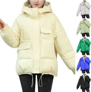 Women's Winter Coats Cropped Puffer Jackets Zip Up Stand Collar Padded Warm Trendy Short Down Jacket Outwear