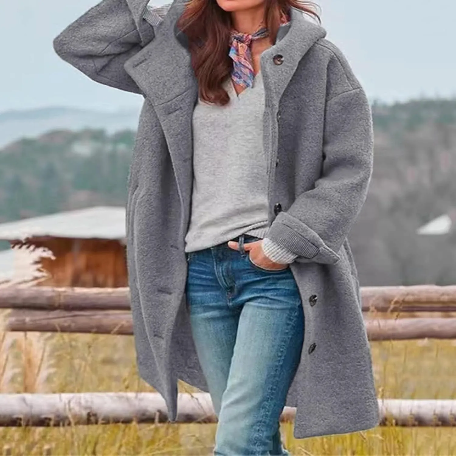 Womens Winter Coats Single Breasted Wool Blend Trench Coat Oversized Thicken Warm Overcoat Casual Loose Hooded Outwear