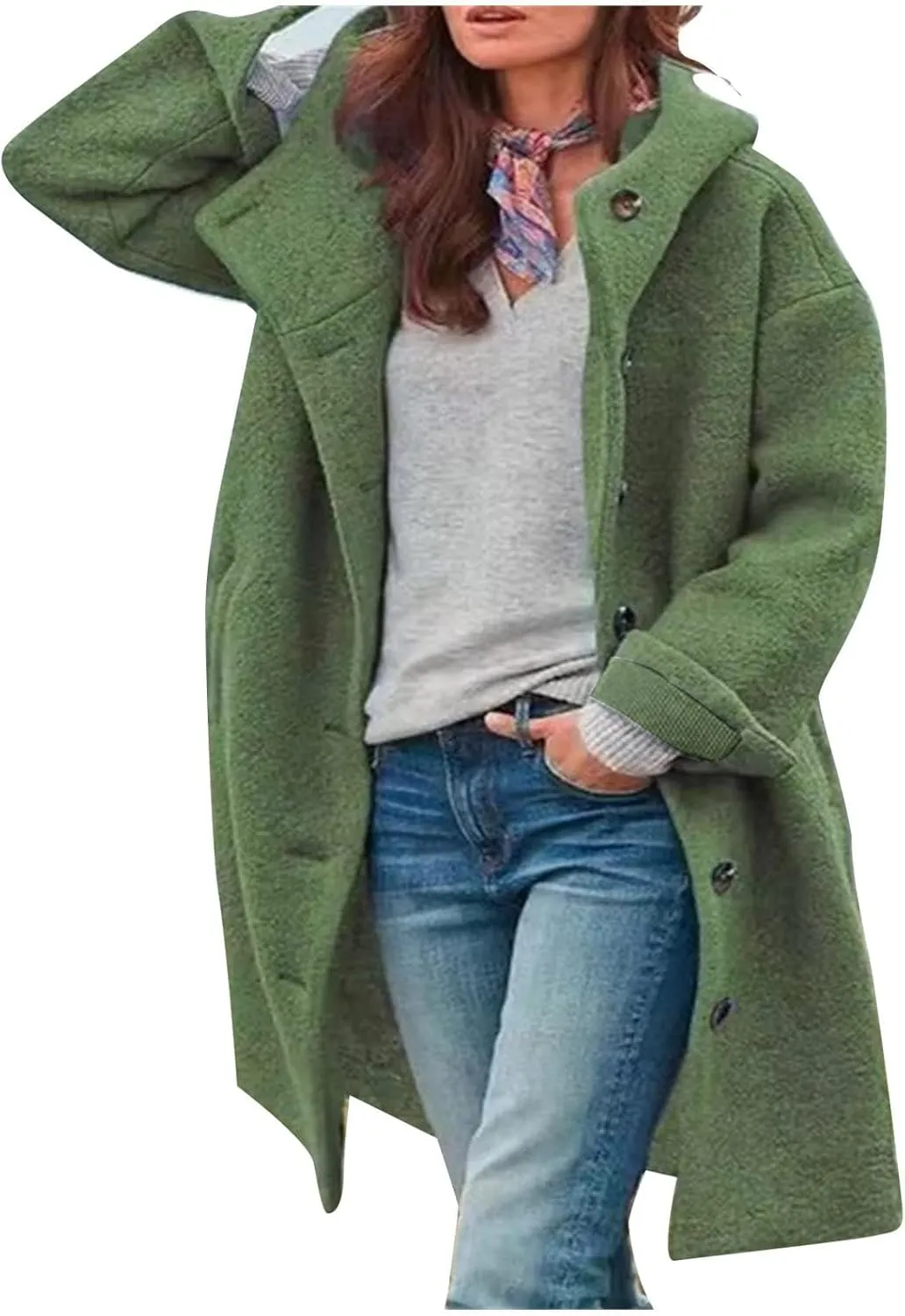Womens Winter Coats Single Breasted Wool Blend Trench Coat Oversized Thicken Warm Overcoat Casual Loose Hooded Outwear