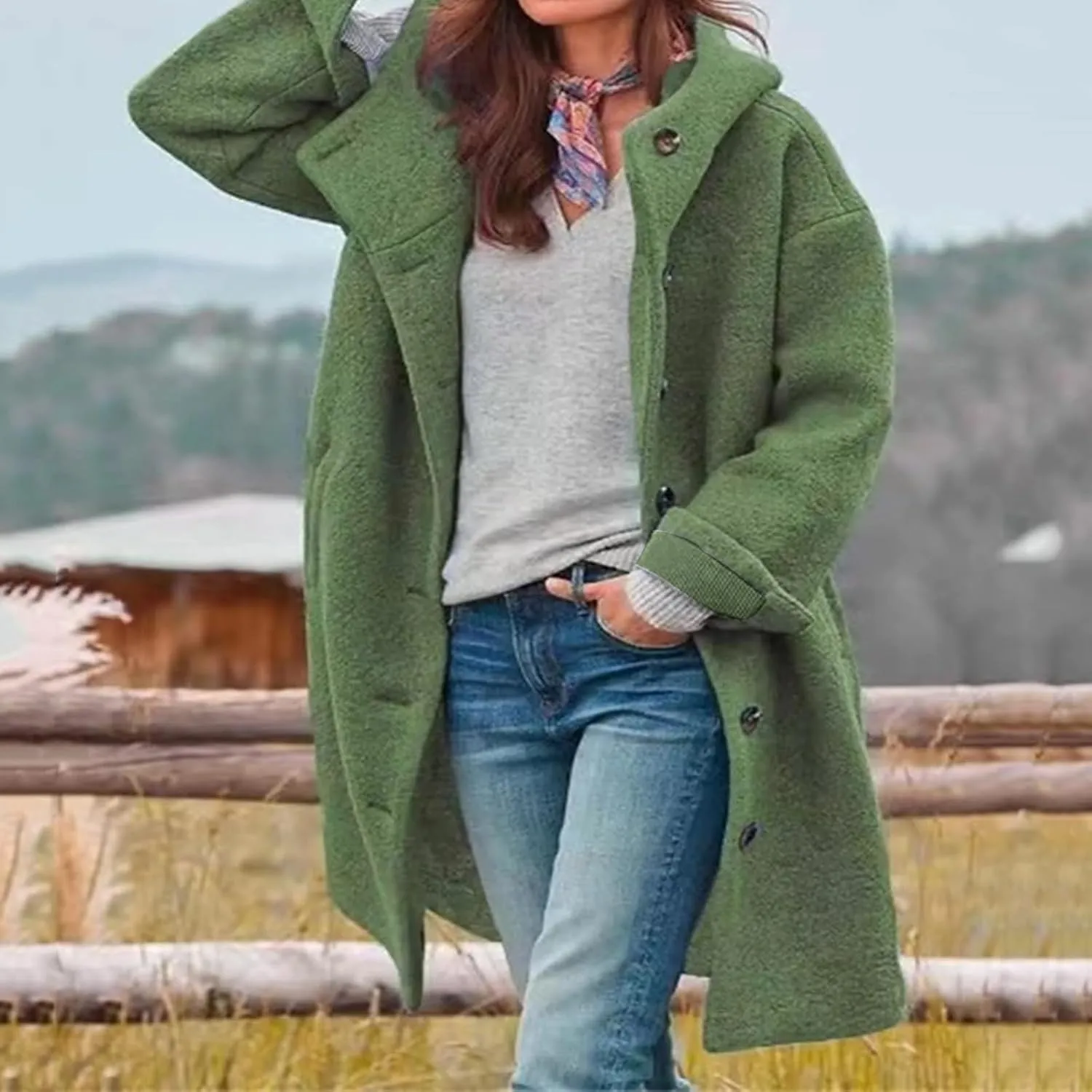 Womens Winter Coats Single Breasted Wool Blend Trench Coat Oversized Thicken Warm Overcoat Casual Loose Hooded Outwear