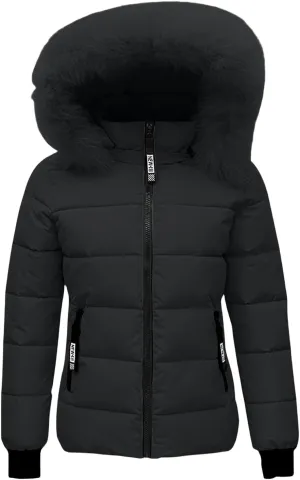 Women's Winter Down Jackets Quilted Puffer Coat Warm Faux Fur Trim Hood Slim Fit Outerwear with Side Zip Pockets