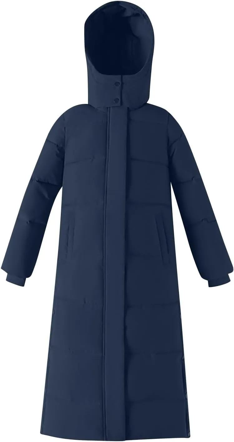 Womens Winter Long Coats Warm Full Zip Hood Puffer Jackets Casual Fashion Thicken Thermal down Outerwear with Pockets