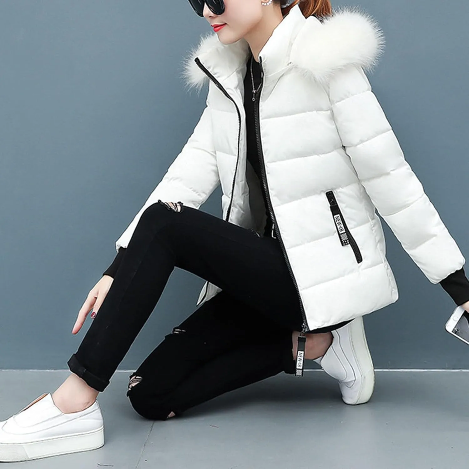 Women's Winter Puffer Coat Thicken Fleece Lined Down Jacket Waterproof Faux Fur Detachable Hooded Puffer Outwear Parka