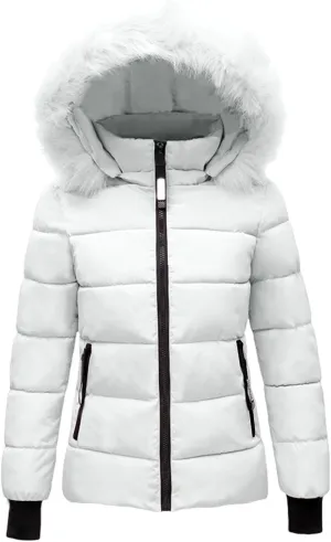 Women's Winter Puffer Coat Thicken Fleece Lined Down Jacket Waterproof Faux Fur Detachable Hooded Puffer Outwear Parka