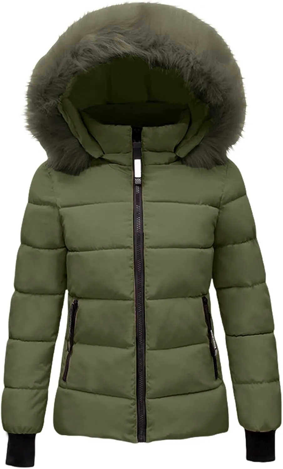 Women's Winter Puffer Coat Thicken Fleece Lined Down Jacket Waterproof Faux Fur Detachable Hooded Puffer Outwear Parka