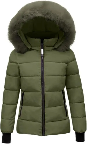 Women's Winter Puffer Coat Thicken Fleece Lined Down Jacket Waterproof Faux Fur Detachable Hooded Puffer Outwear Parka