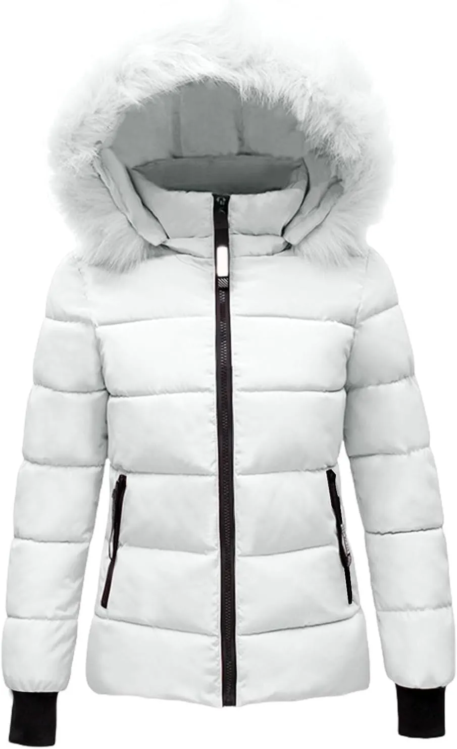 Women's Winter Puffer Coat Thicken Fleece Lined Down Jacket Waterproof Faux Fur Detachable Hooded Puffer Outwear Parka