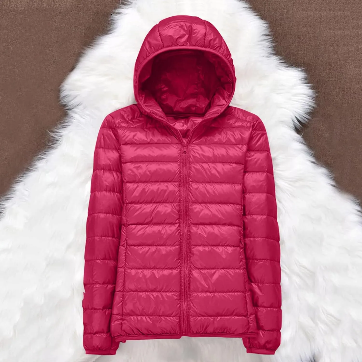 Womens Winter Quilted Jacket Slim Fit Short Down Jacket Cropped Warm Zip Puffer Coat Hooded Padded Puffer Coat