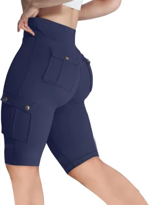Workout Shorts Women with Pockets High Waisted Tummy Control Cargo Shorts Butt Lift 4-Way Stretch Athletic Shorts