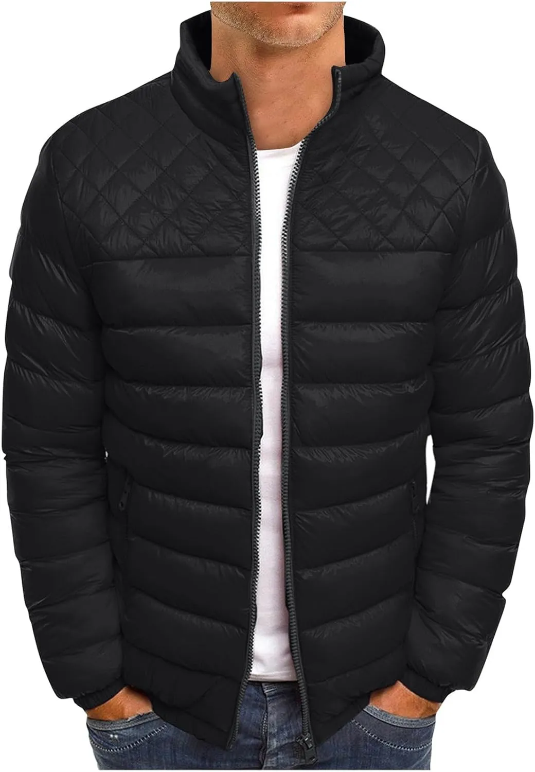 Ymosrh Men's Down Coats Lightweight Packable Puffer Jacket Insulated Winter Coat Snow Ski Traveling Jackets, M-2XL