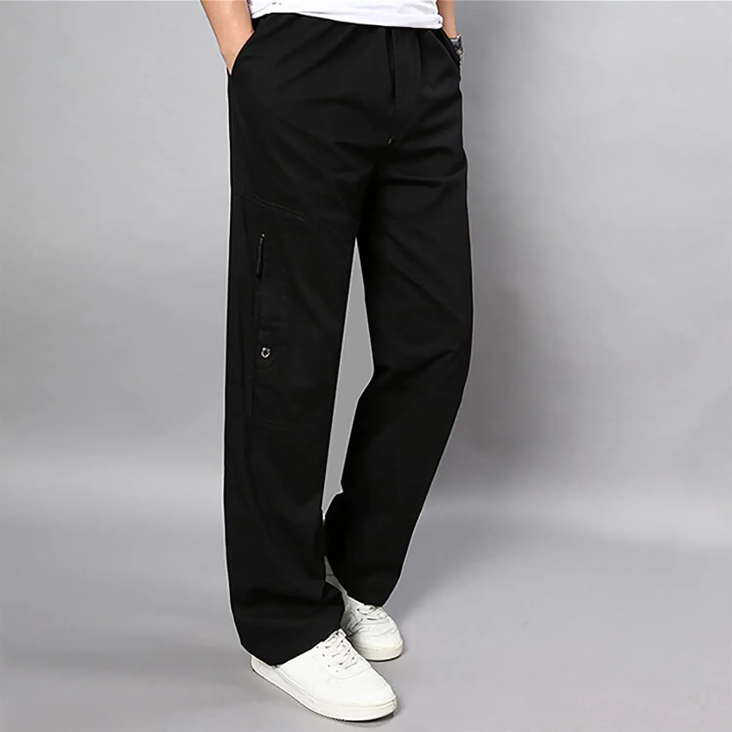 Ymosrh Men's Pants Fleece Lined Sweatpants Open Bottom Straight Leg Loose Fit Baggy Athletic Jogger Pant Pants, M-5XL