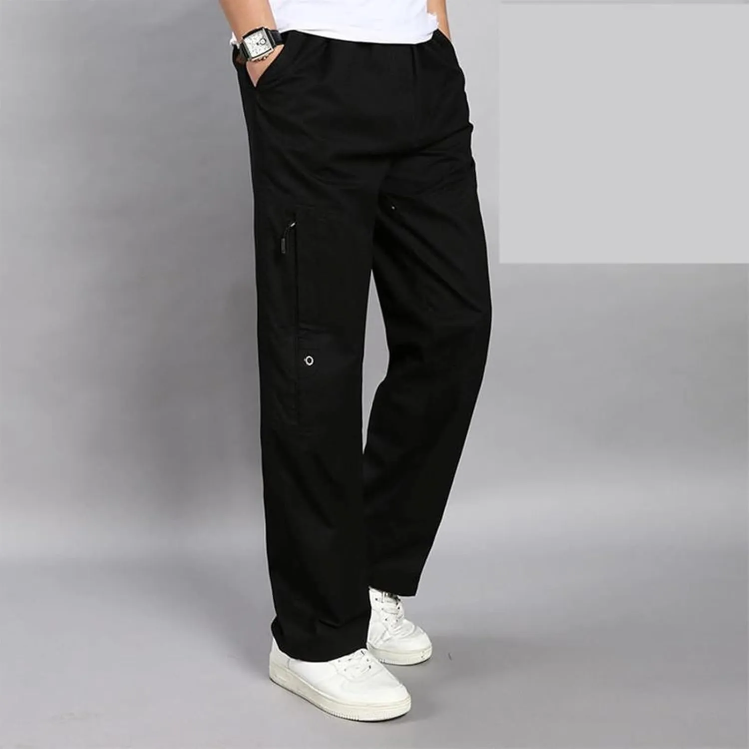 Ymosrh Men's Pants Fleece Lined Sweatpants Open Bottom Straight Leg Loose Fit Baggy Athletic Jogger Pant Pants, M-5XL