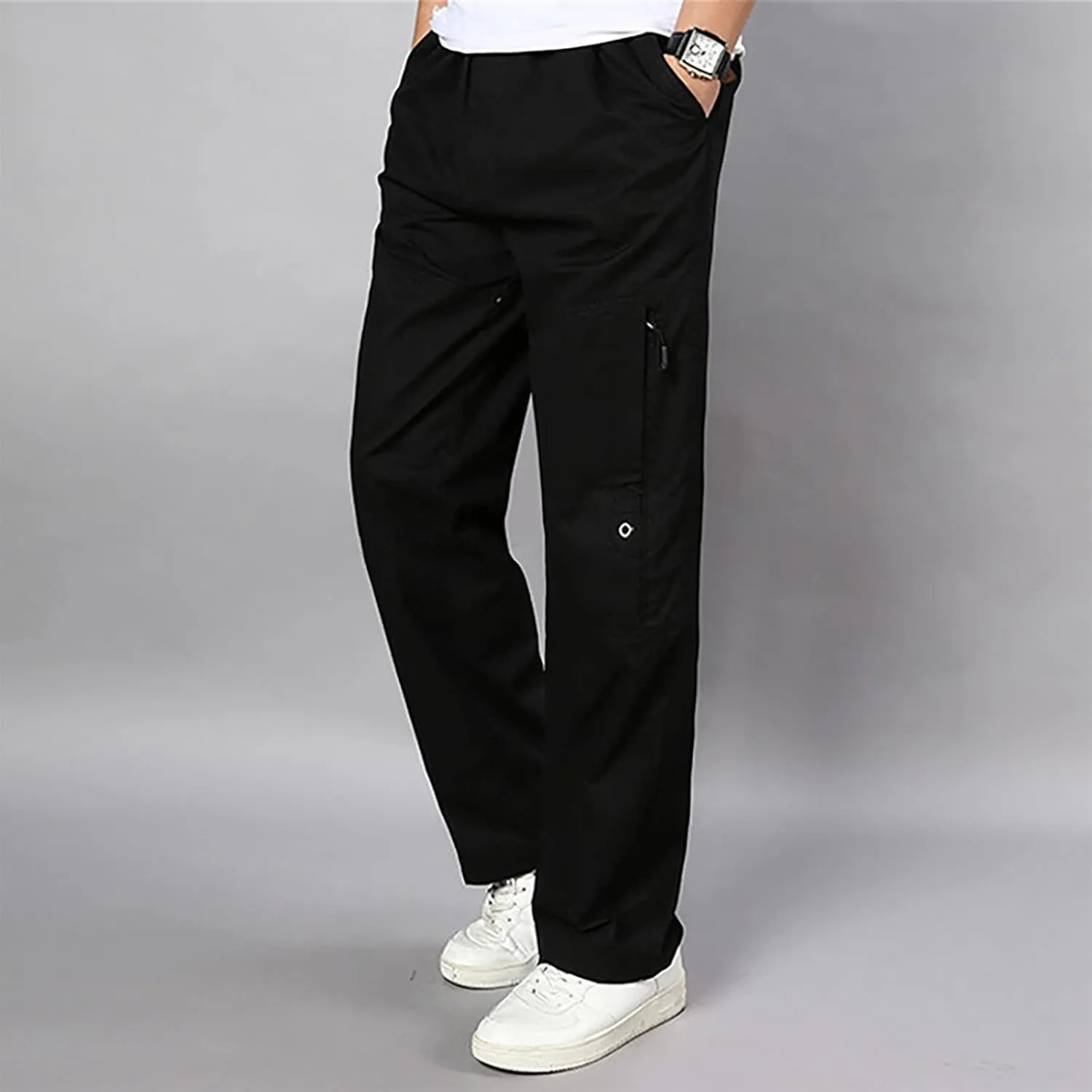 Ymosrh Men's Pants Fleece Lined Sweatpants Open Bottom Straight Leg Loose Fit Baggy Athletic Jogger Pant Pants, M-5XL