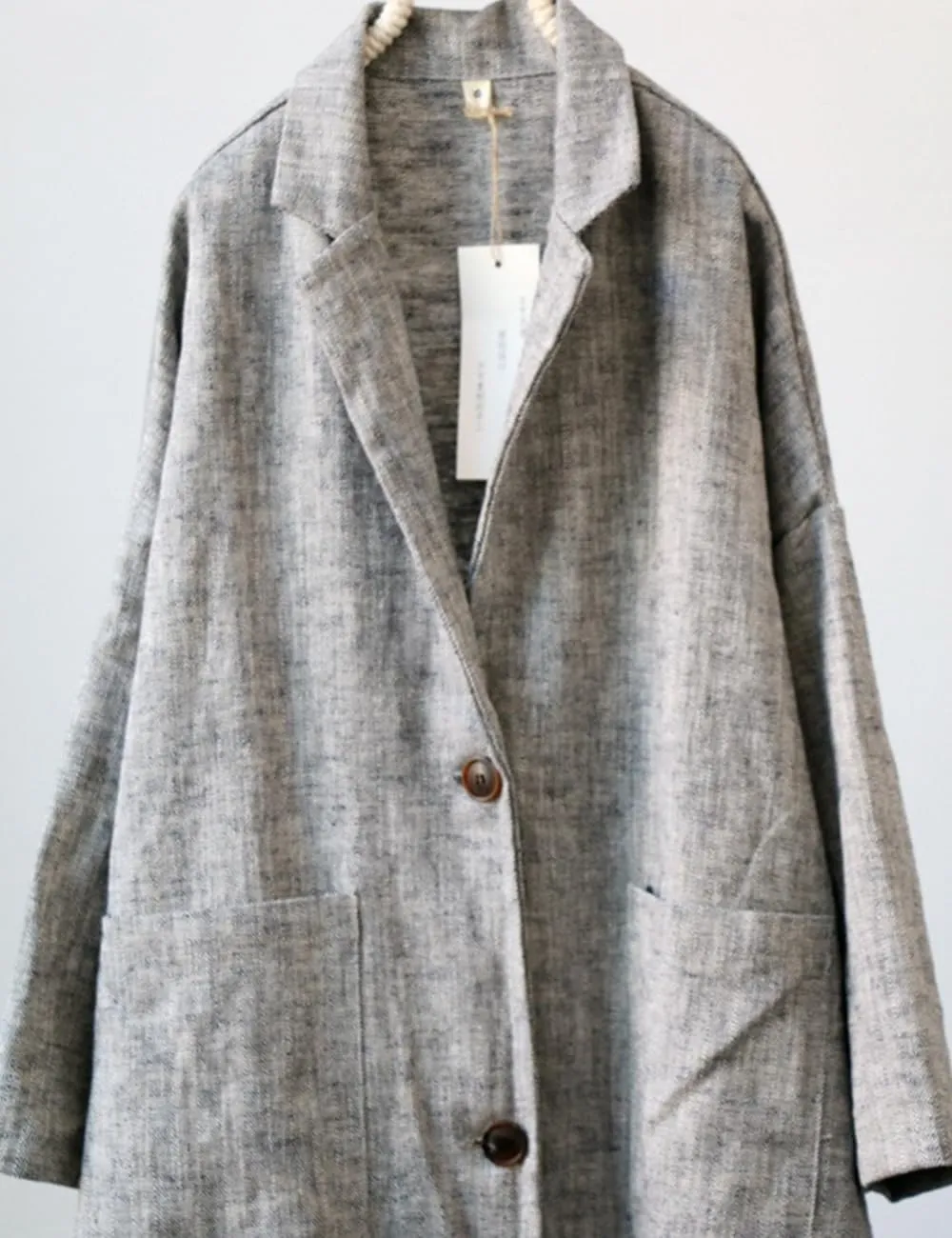 Ystylee Women Linen Trench Coats Button Down Lapel Collar Side Slit Long Kimono Jackets with Pockets