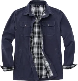 ZENTHACE Men's Heavy Washed Rugged Cotton Shirt Jac Outdoorsy Utility Jacket(Full Flannel Lined)