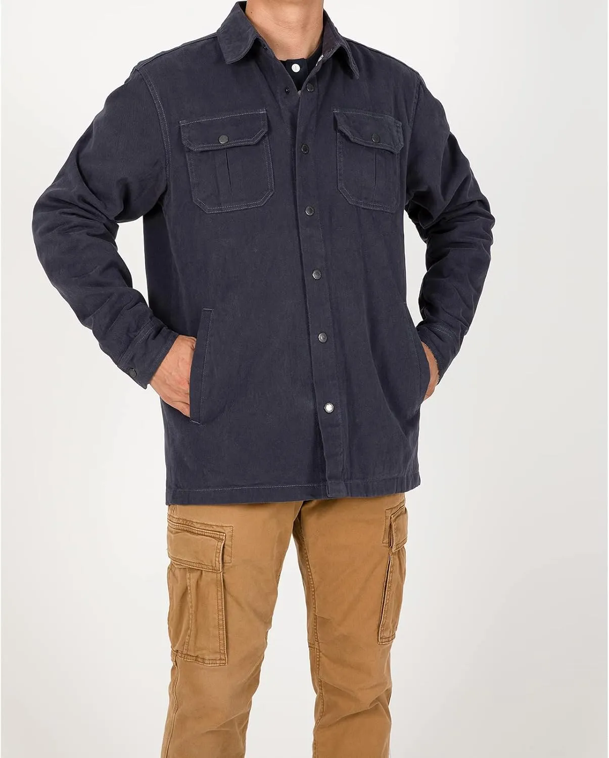 ZENTHACE Men's Heavy Washed Rugged Cotton Shirt Jac Outdoorsy Utility Jacket(Full Flannel Lined)
